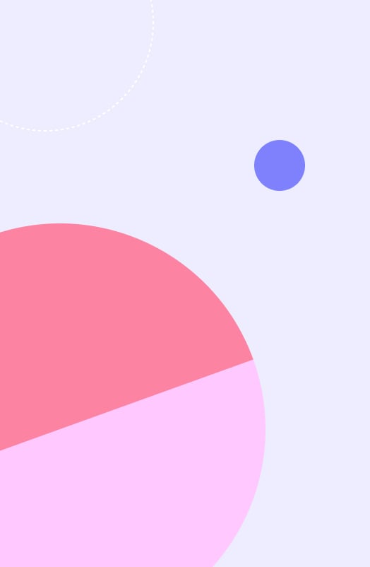 Abstract design with pink and blue circles on light purple background.